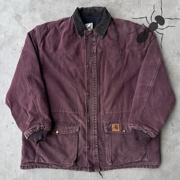 Vintage Y2K Carhartt burgundy chore style work wear jacket - Picture 1 of 8